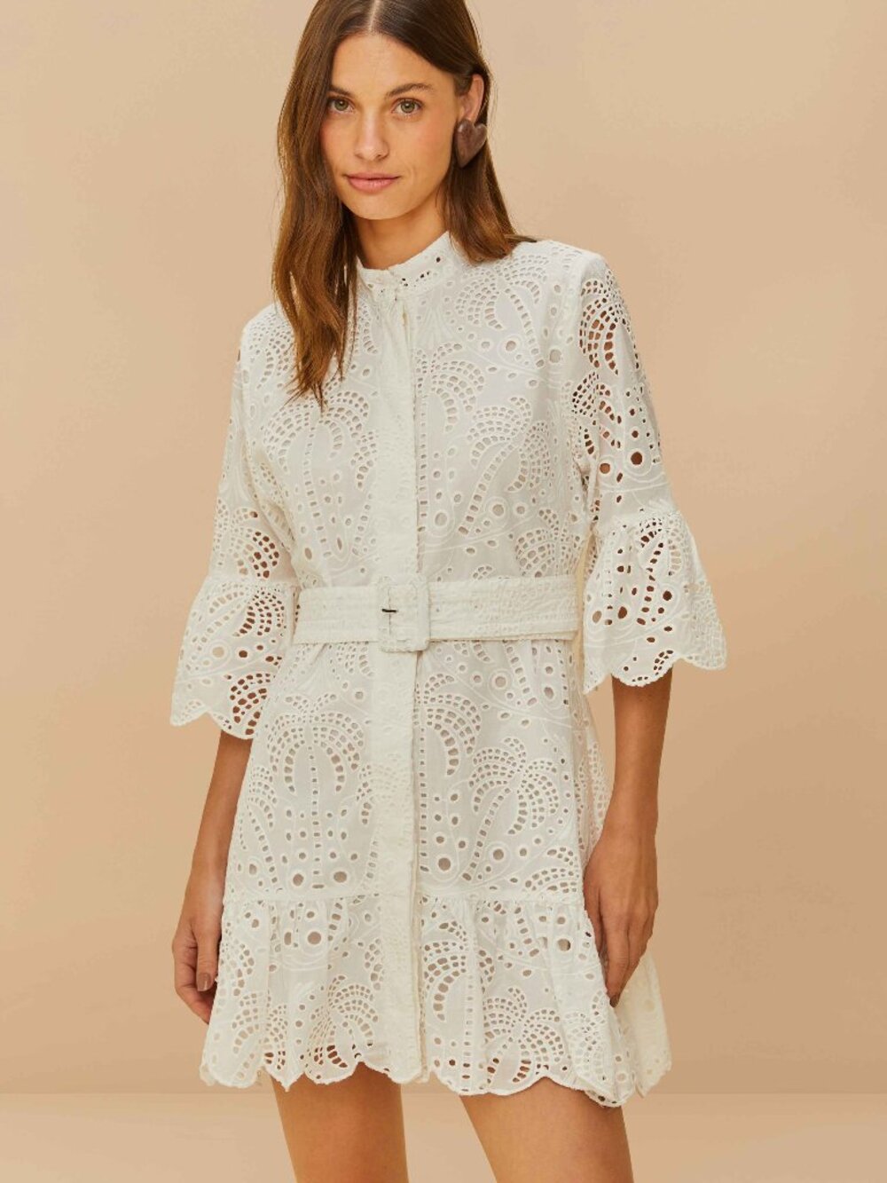 NWT FARM RIO 100% Cotton Palm Tree Lace Belted Mini Dress - XS - White